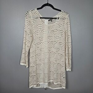 Le Chateau Women XL Crochet Swim Cover Up Zip Back Metallic Cream Bronze